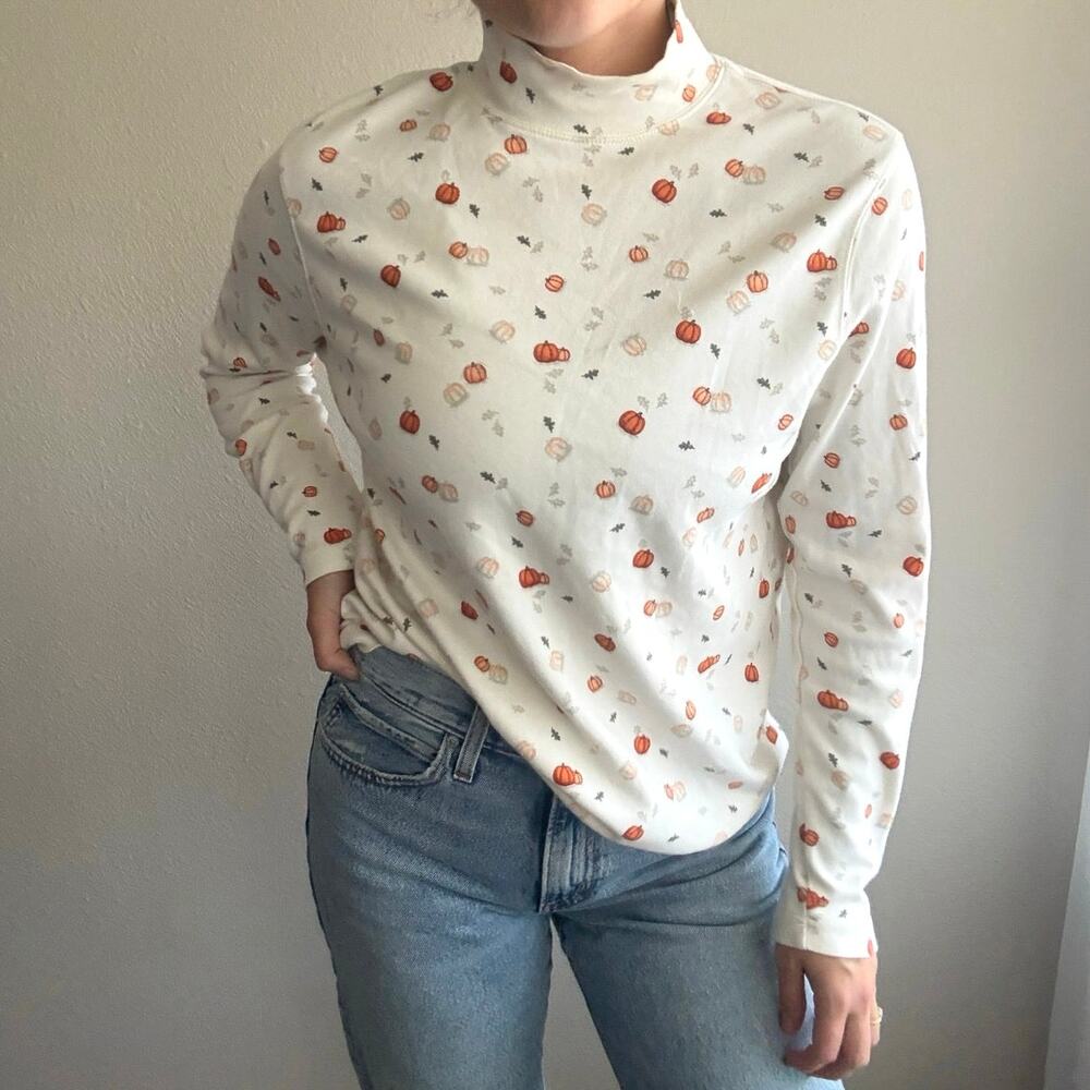 Croft & Barrow Pumpkin patch mock neck fall autumn halloween cotton vintage y2k